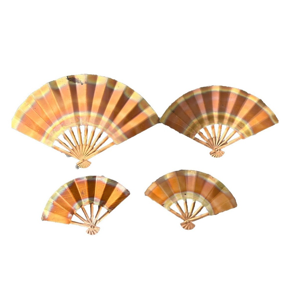 Vintage Home Interiors Fans Brass Decor Wall Hangings Set of 4 Retro MCM